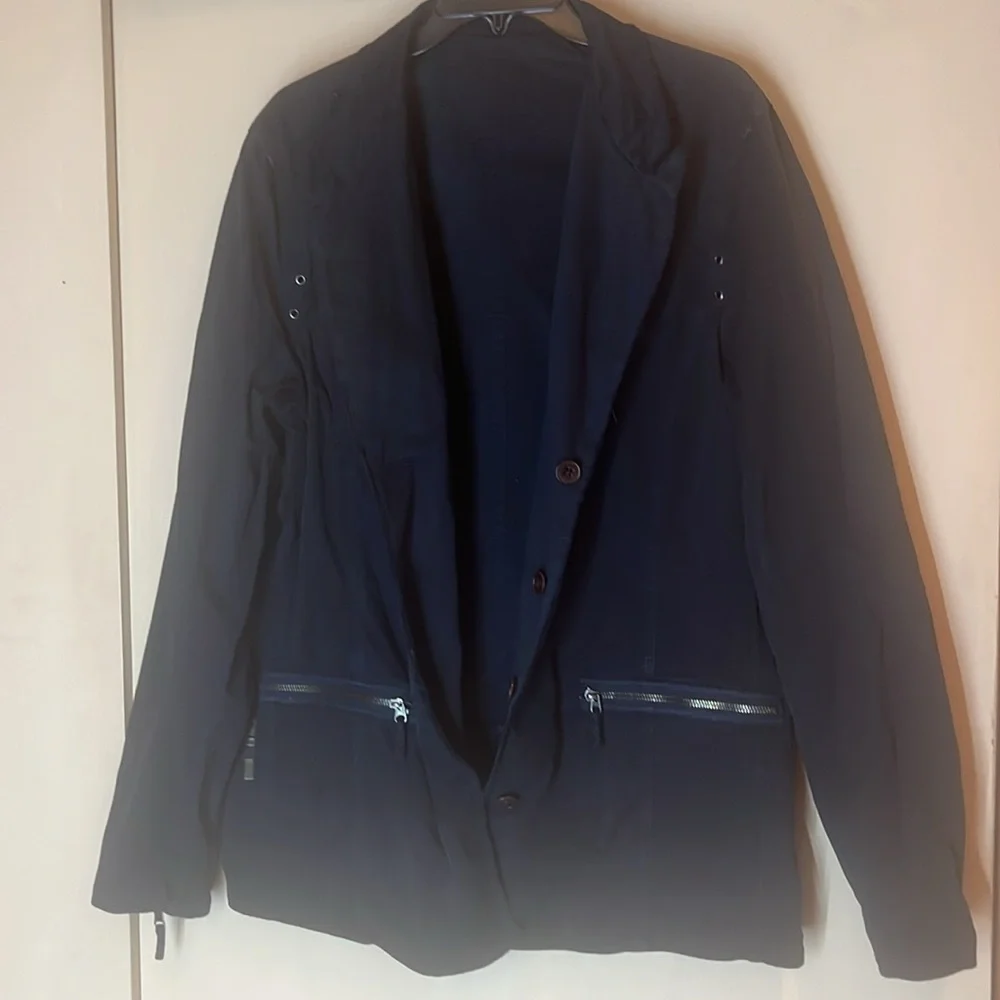 Essentials Navy Blazer with Patch Details reversible men’s large - Picture 10 of 15